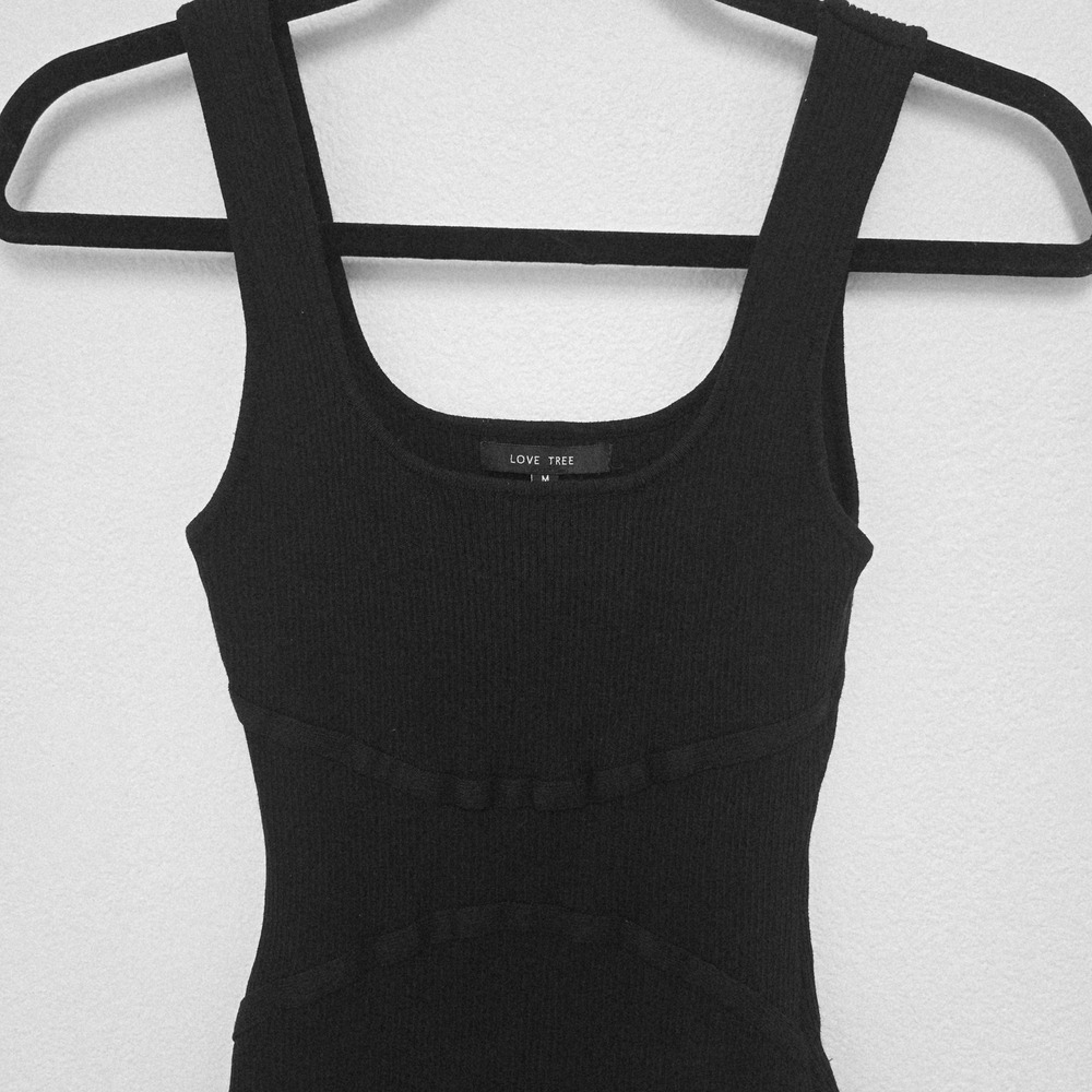 Love Tree Black Ribbed Knit Tank Top Bodysuit Medium Minimalist Goth Layering,